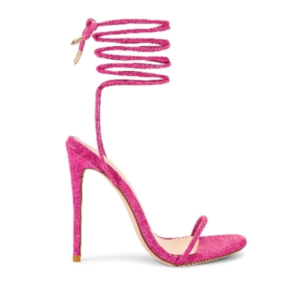 Femme LA Barely There Faux Suede Lace Up Heels in Deep Pink Size 8 - Picture 1 of 8